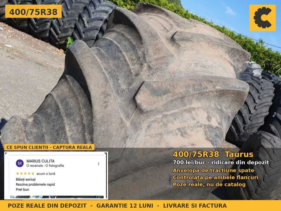 Anvelope Cauciucuri 400/75R38 400/75 R38 15.5R38 400/75-38 4007538 Taurus Tractor Punte Spate Tractiune SH Second Hand STOC REAL Oferta Pret Bun