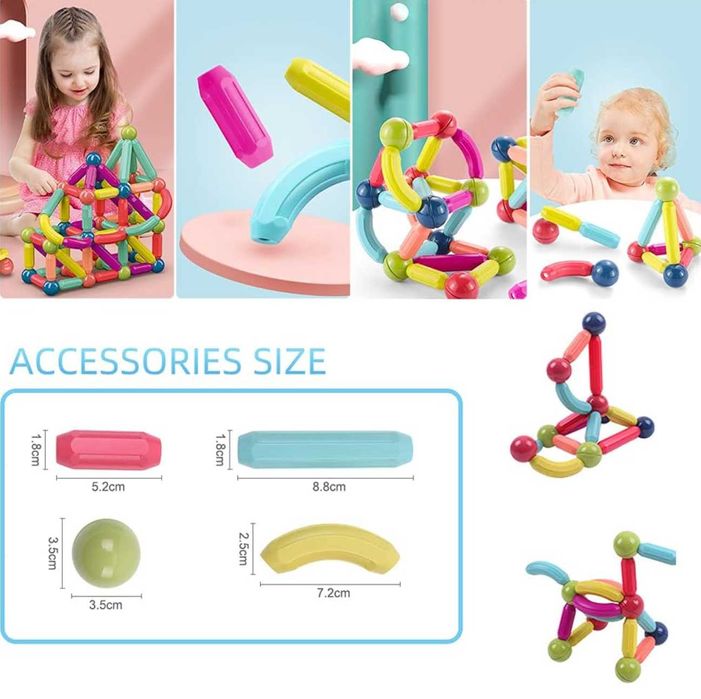 ДВА комплекта магнитни конструктора по 64 бр. всеки (128 бр.) за 35€ лв.