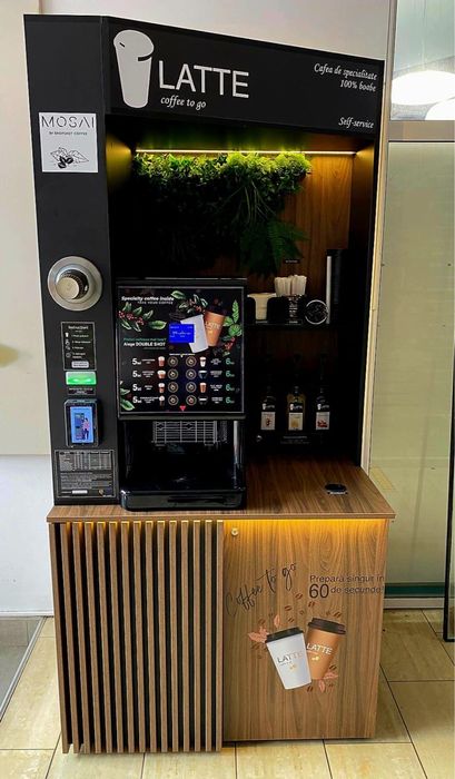 Aparat Cafea Vending Latte cu sisteme de plata Televend Cloud si myPOS Afacere la cheie