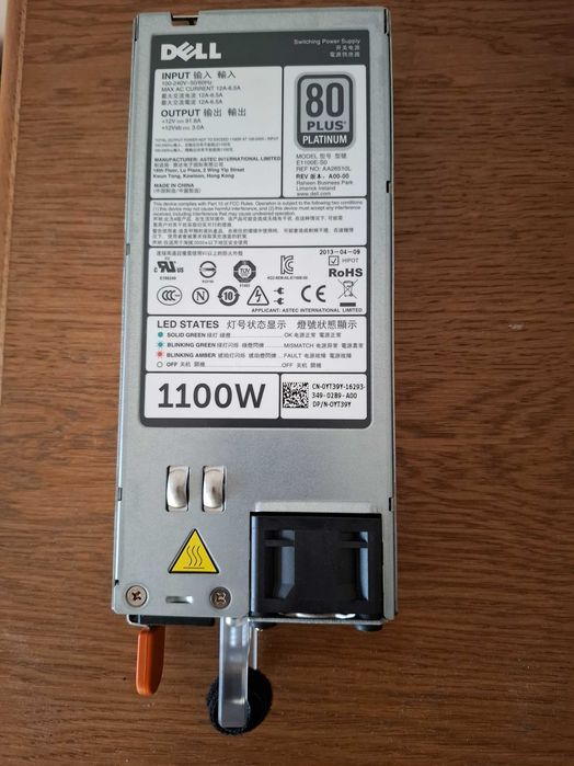 Сървърно захранване Dell Switching Power Supply,1100W,80Plus Platinum