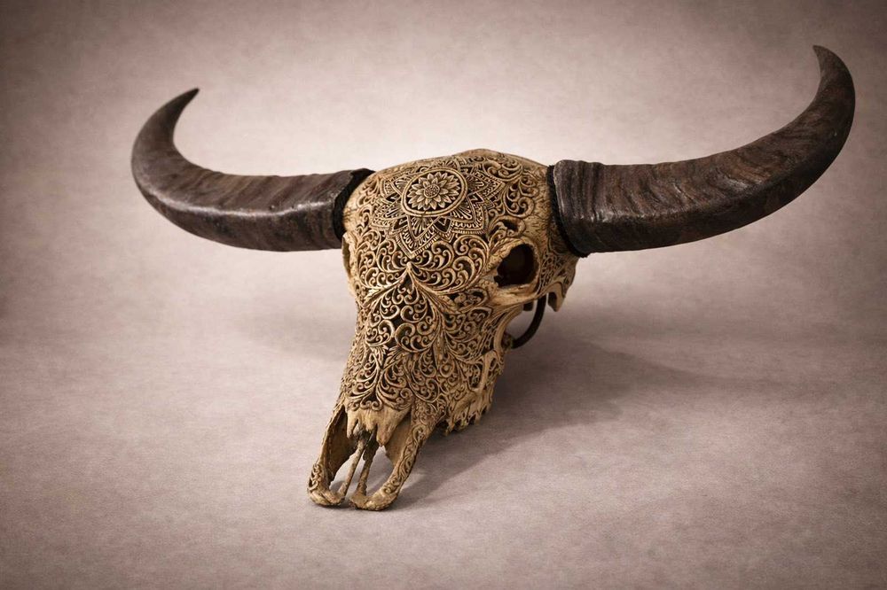 Ръчно резбован череп от бивол
