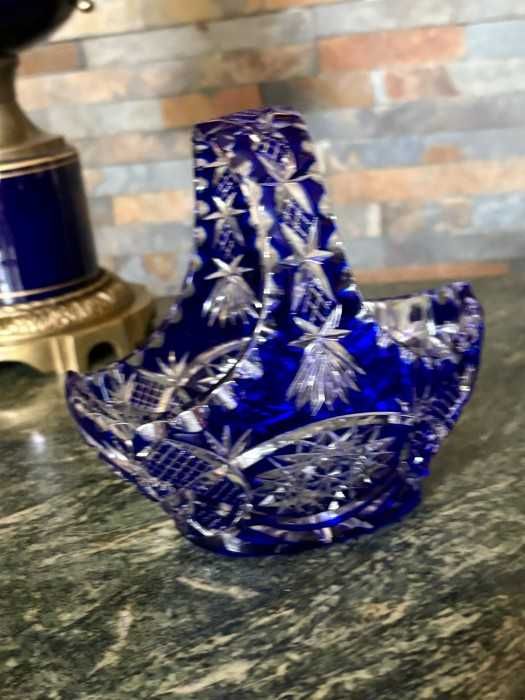 Superbe-centru de masa-cosulet decorativ-cristal Bohemia-Nachtmann-albastru cobalt-tehnica manuala-Germania