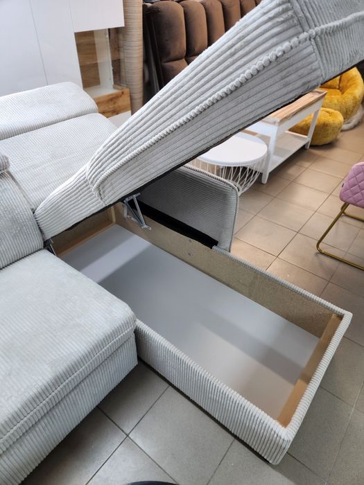 NOU Coltar modular beige, catifea raiata