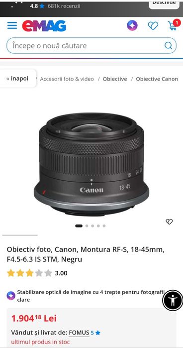 obiectiv foto Canon RF-S 18-45mm f/4.5-6.3 IS STM.