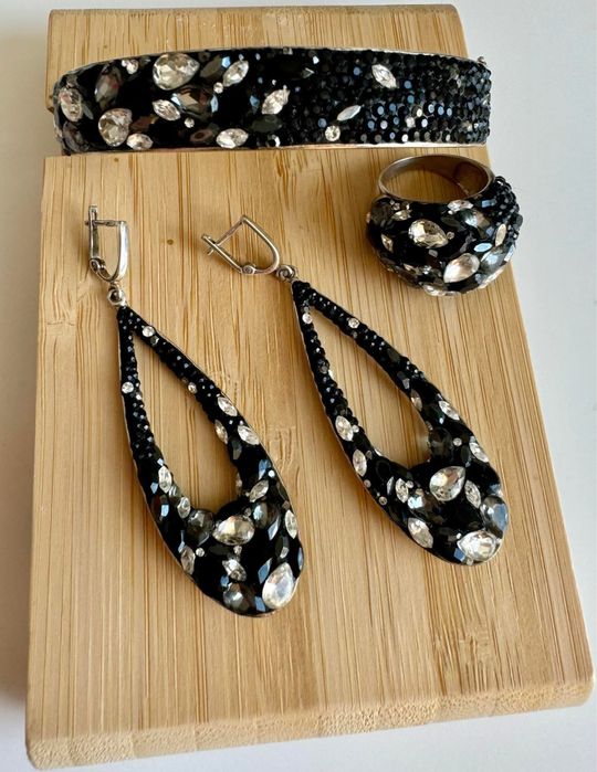 Комплект сребърни бижута с кристали Сваровски Palladium