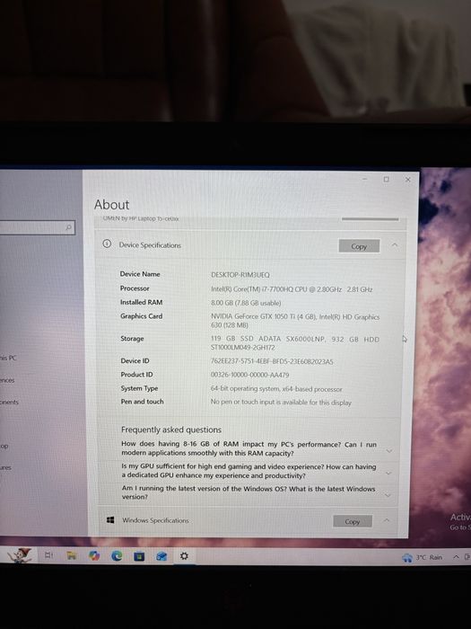 Vand laptop OMEN i7 gen 7