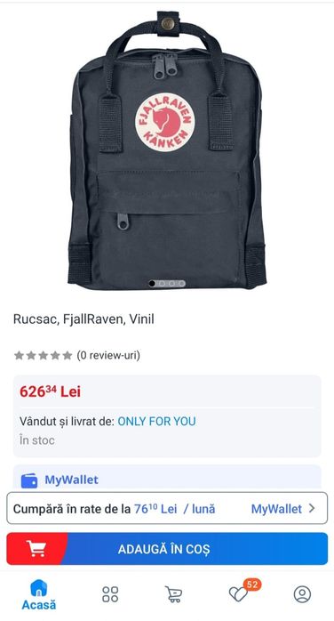 Rucsac Fjallraven Kanken negru, ghiozdan unisex original SUEDIA