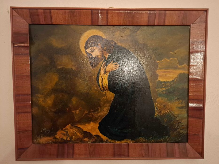 Vand toblou icoana, 62x47 cm, Isus se roaga, stand in genunchi - 1954