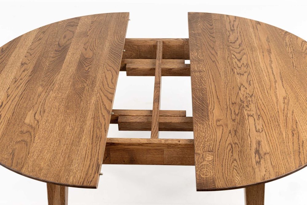 Masa lemn de stejar extensibila, GENEVA rotunda, Ø100+40 cm