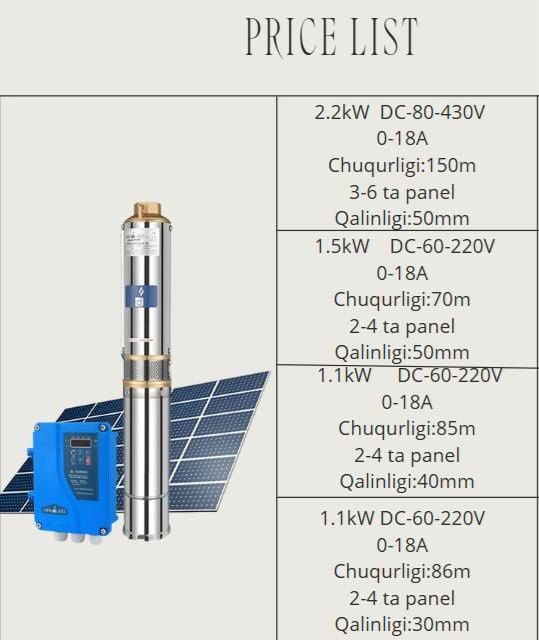 Kafolatlangan Quyosh Panelarida ishlovchi suv  nasoslari 2 ta 4 ta PV