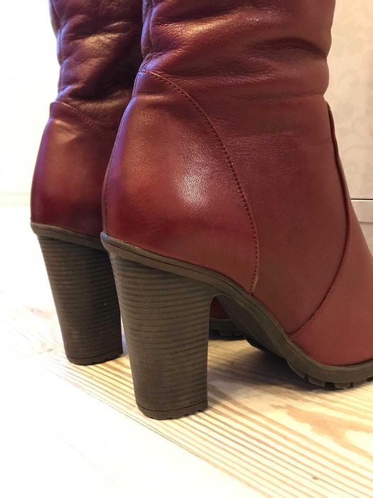 Дамски ботуши бордо, естествена кожа