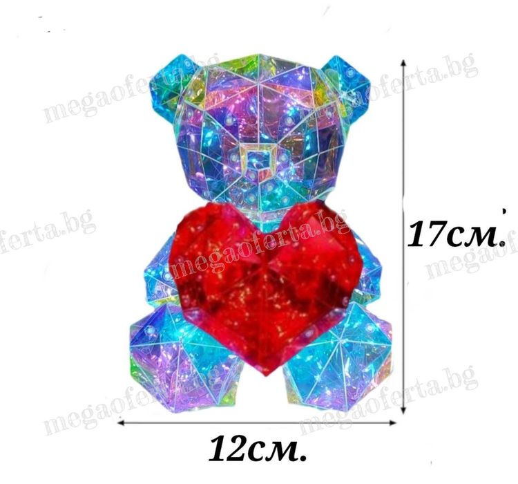 Светещо 3D Led Мече със Сърце в Луксозна Кутия с Панделка
