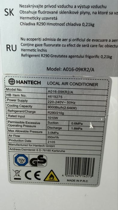 Aer conditionat portabil 9000 btu Hantech
