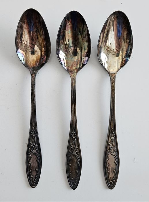 Посребрени лъжици за хранене, МНЦ, СССР, мелхиор, 18 см.