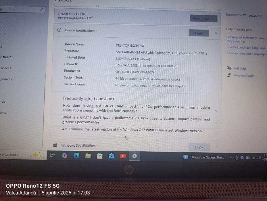 Laptop HP pavilion g6