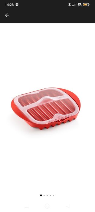 Tava de gatit  bacon pentru microunde Lekue, rosu