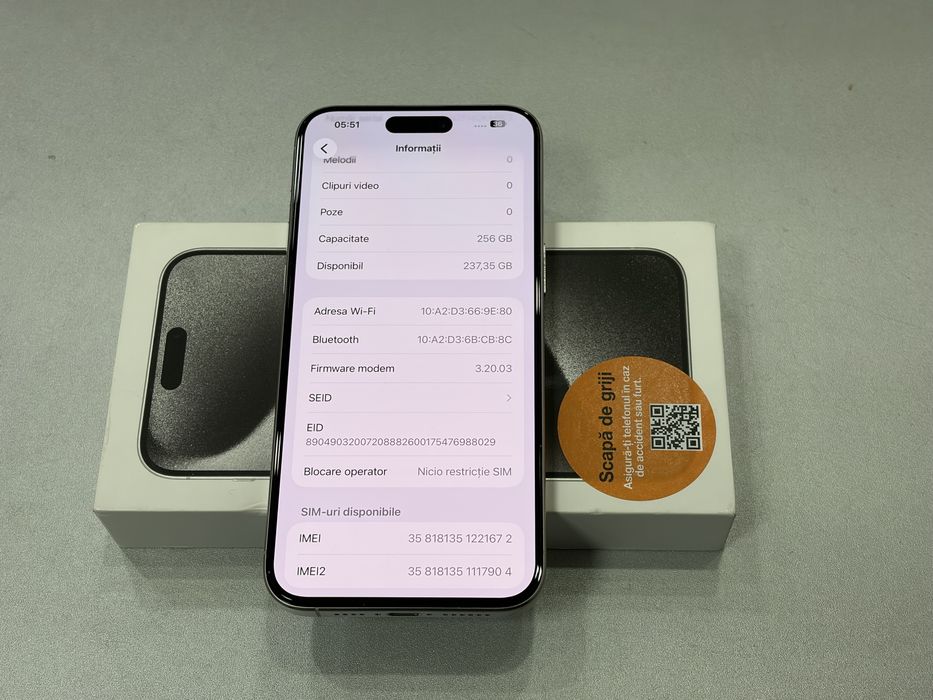 Iphone 15 Pro Max, 256 gb, White Titanium, la cutie