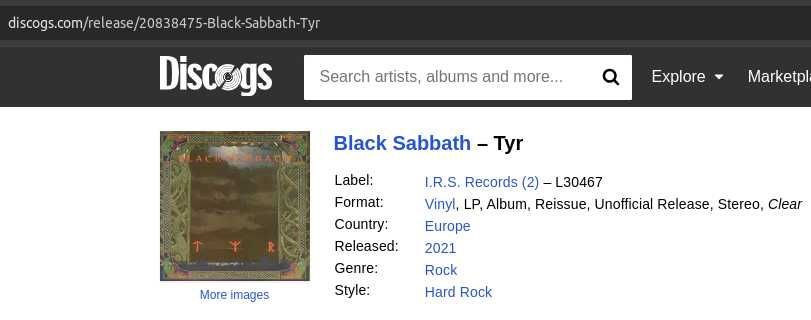 Грамофонна плоча BLACK SABBATH - TYR