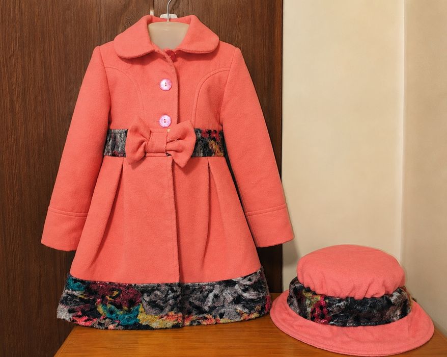 Palton fetițe 5 ani elegant + palarie
