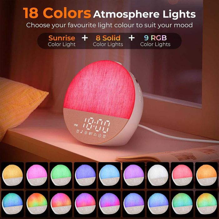 Uwithm Будилник със симулация на изгрев, 18 цвята. Bluetooth