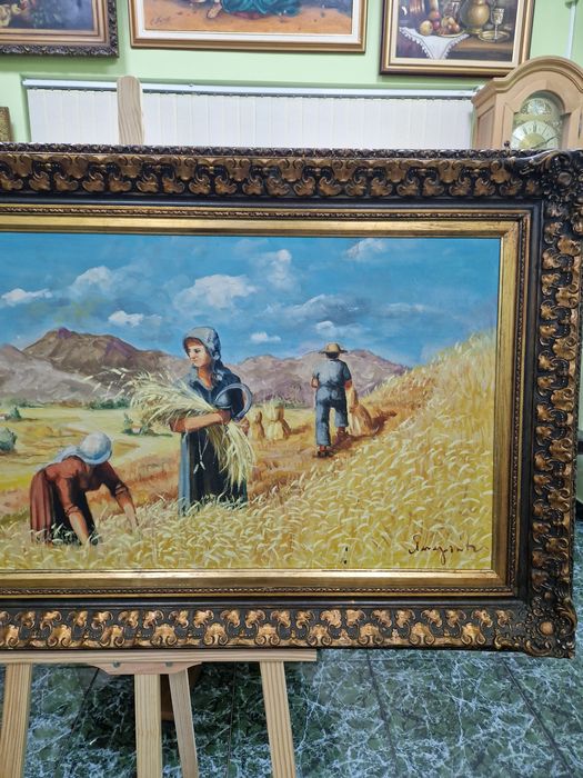 Уникална голяма антикварна авторска картина масло