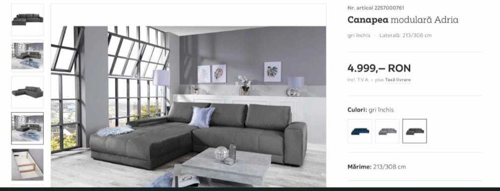 Canapea modulară extensibilă cu ladă – stare foarte bună