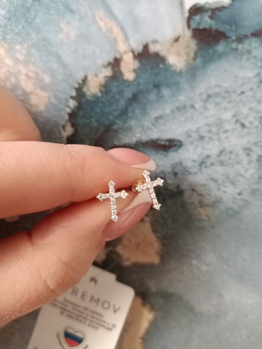 Серьги серёжки золотые крестики новые