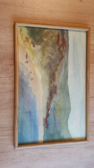 Рисуван на ръка пейзаж, в хубава рамка със стъкло отпред.