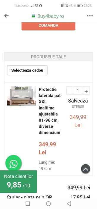 Vând 2 laterale pat buy4baby XXL, în stare impecabilă