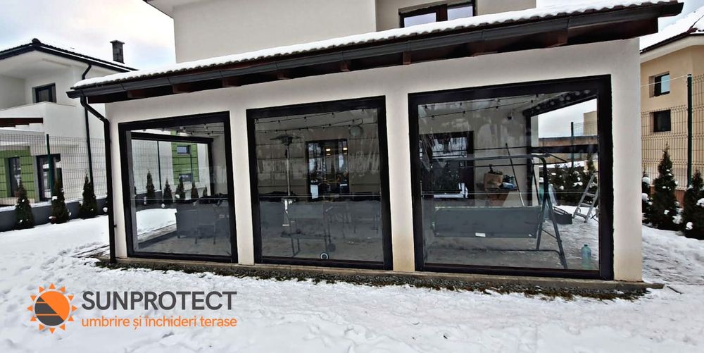 Închidere Terase cu folie Transparenta.Rulou casetat, necasetat, bride