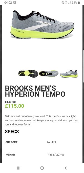 Pantofi alergat BROOKS Hyperion Tempo ptr bărbați, Nr. 46 EU (30 cm)