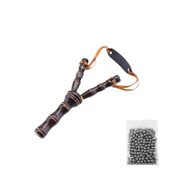 Set praștie din lemn si 100 bile metalice, pentru airsoft si prastie