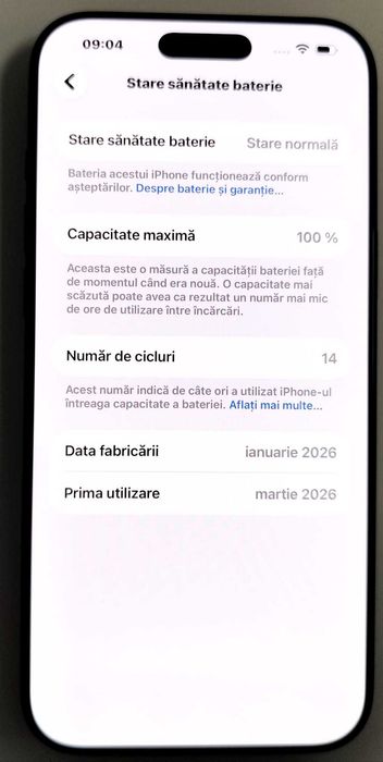 Telefon Apple iPhone 17Pro Max 256Gb 14 cicluri incarcare (AG35 B 35314) Garantie 2 ani !