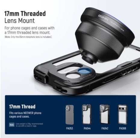 Телефото обектив NEEWER HD 85 мм за телефон 17 мм смартфон iPhone Samsung Cage Case