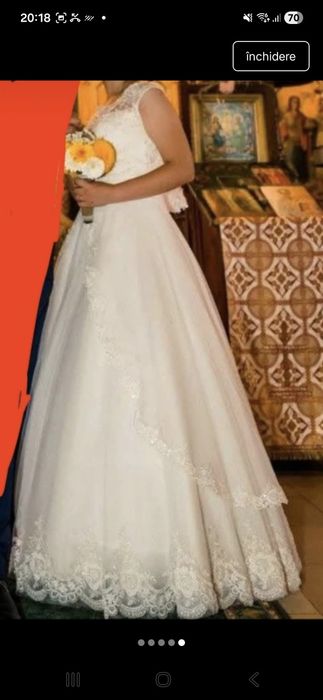 Rochie de mireasa în stare foarte bună, spălată si igienizat potrivită pentru o fata mărimea M, înălțime 158 cm cu tocuri   sau 165 fara