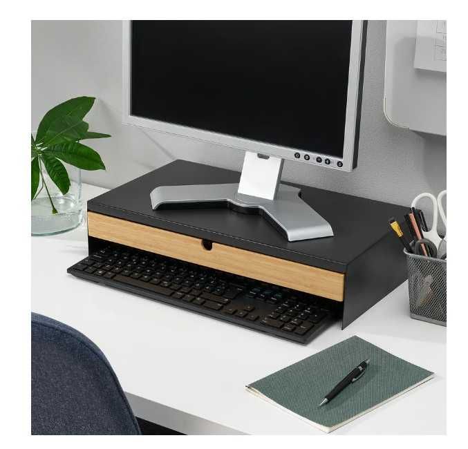 Suport monitor Ikea cu sertar depozitare, negru antracit
