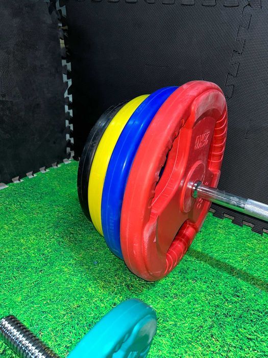 Pachet Fitness Discuri de fier cauciucate cu prindere - 185 kg
