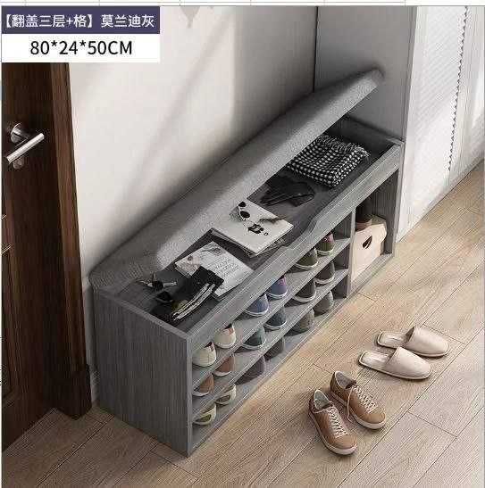 Обувница-банкетка с мягким сиденьем и откидными полками