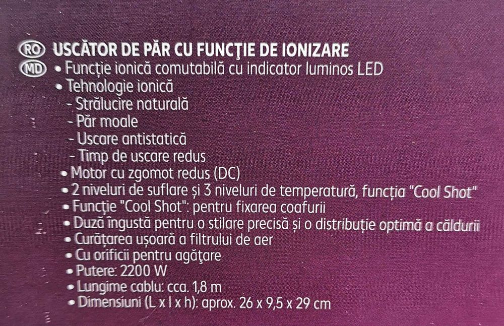 Foen NOU, uscător păr cu ionizare, 2200 W