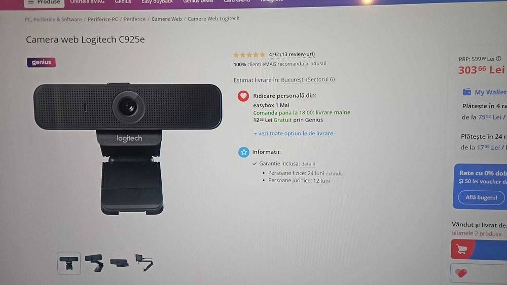 Logitech C925e Webcam FullHD 1080 Peste C920 Videochat,Gaming60FPS,OBS