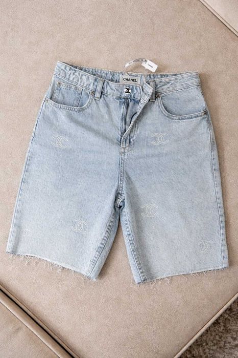 дънки шанел светли сини бели къси панталони деним chanel дънкови нови