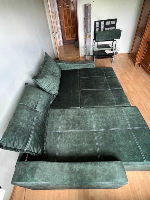Coltar extensibil catifea verde inchis pentru living
