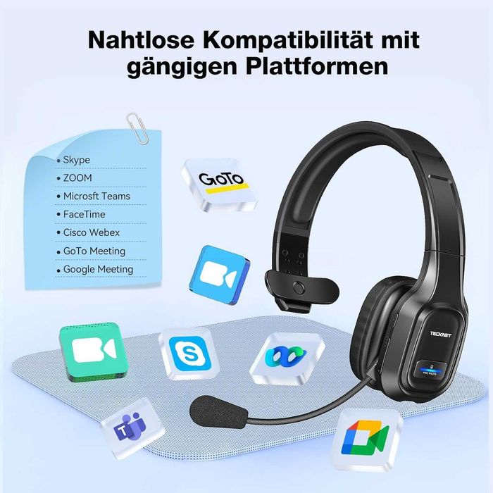 слушалки, слушалка Bluetooth с микрофон, USB, TECKNET, Германия