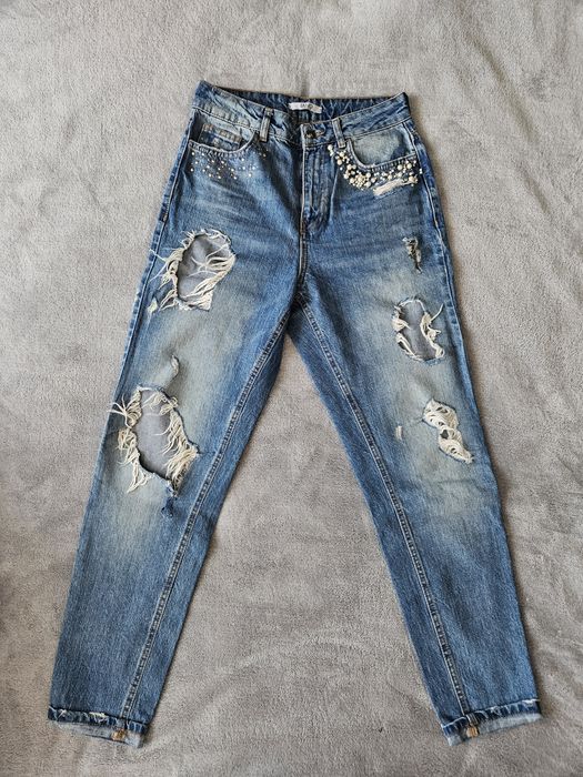 Сини дънки с висока талия