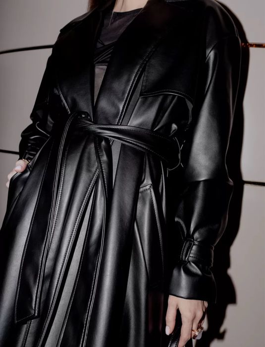 Тренч плащ кожаный длинный