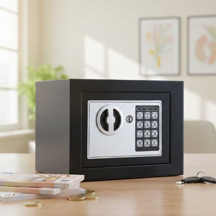 Електронен сейф с кодова клавиатура и резервен механичен ключ –