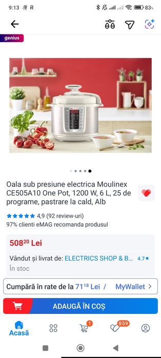 Oala sub presiune electrica Moulinex One Pot, 1200 W, 6 L, 25 programe