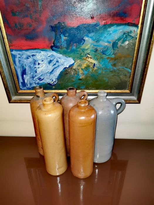 Бутилки Винтидж от гланцирана и не гланцирана керамика 4бр едноцветни