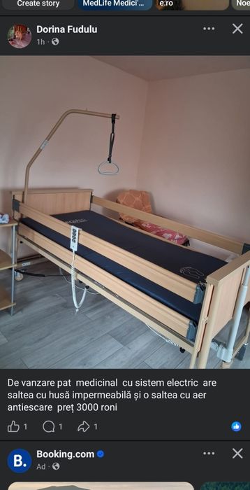 Vând pat electric cu telecomandă pentru bolnavi.