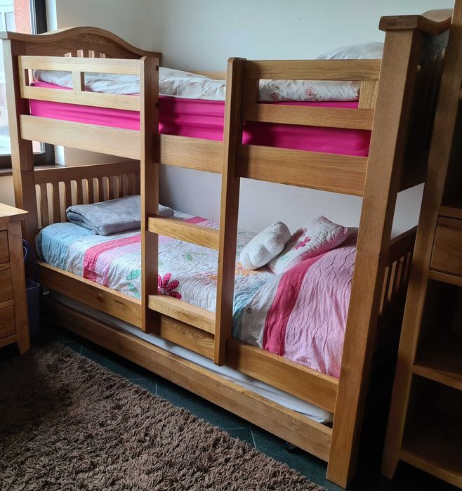 Двуетажно легло 3 в 1 Дъб Масив Внос UK